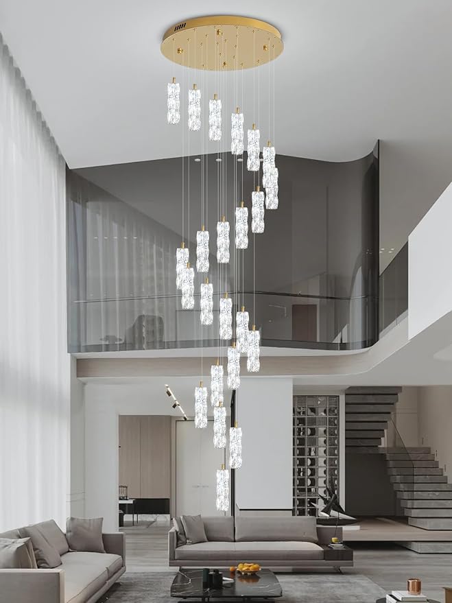 Modern Crystal Chandelier 24-Lights Gold Chandelier Lighting Fixture High Ceiling Chandelier Suitable for Living Room Staircase Villa