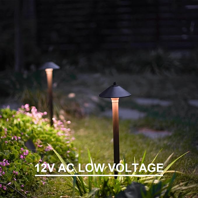 GOODSMANN Landscape Lighting Low Voltage Outdoor Path Lights Halogen Pathway Light Wired 10W 25 Lumen 2700K Warm White Metal 12V AC Bronze Electric Sidewalk Walkway Light with Cable Connector