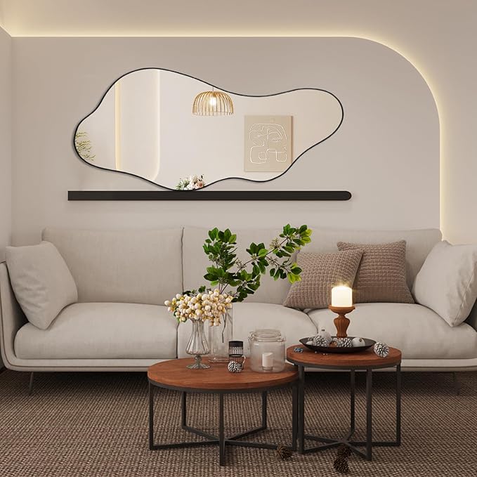 Irregular Wall Mirror, Large Asymmetrical Mirrors, 47.2"x21.6" Unique Shaped Mirrors, Modern Organic Mirror for Living Room Bathroom Bedroom Entryway Fireplace