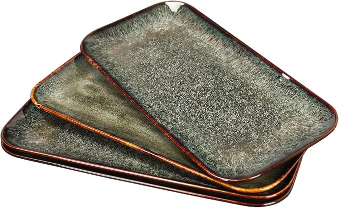 Ceramic Serving Dinner Plate Set, 4-Piece for Main Meals, Tacos, Lunches, Snack, Platters - Microwave and Dishwasher Safe, Scratch Resistant, Kitchen Serving Dinnerware, Black 12.4 Inch