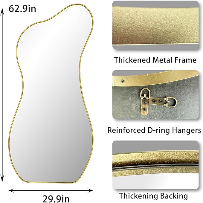 Irregular Mirror Full Length, 63"x30" Large Asymmetrical Mirror, Modern Standing Floor Mirrors for Dressing, Waved Shaped Mirrors for Living Room Bathroom Bedroom Hallway Entryway
