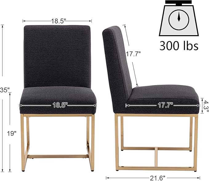 VESCASA Linen Upholstered Dining Chairs Set of 4, Mid Century Modern Padded Chair with Gold Metal Frame for Restaurant, Dining Room, Kitchen, Charcoal