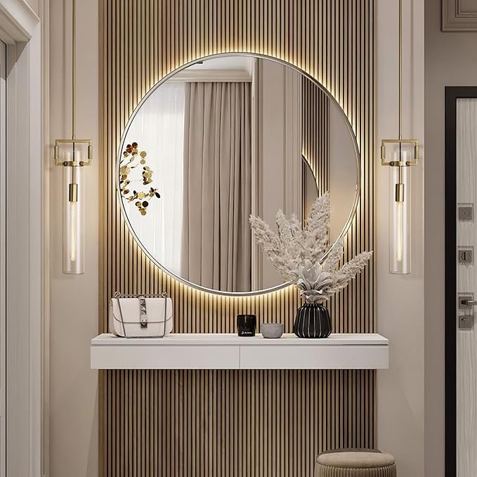 Modern Large Gold Pendant Light Fixture Set of 2-21.6 Inch Adjustable Hanging Chandelier with Glass Shade & Brass Finish, Farmhouse Island Lighting for Kitchen, Dining Room, Bathroom