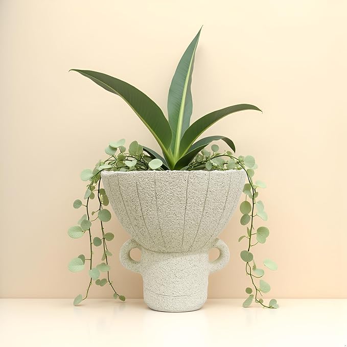 With handle Decorative Leaf Bowl decor , Decorative Bowls for Modern Home Decor,Ruffle Decor,Stylish Key Bowl for Entry Table,Decorative Fruit Bowls for Kitchen Counter,Artificial Stone Light Gray