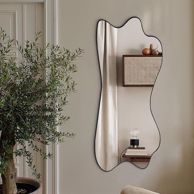 Irregular Mirror, Large Asymmetrical Wall Mirror, 47.2"x21.2" Modern Wavy Frameless Mirrors, Odd Shaped Mirrors for Living Room Bathroom Bedroom Entryway Fireplace