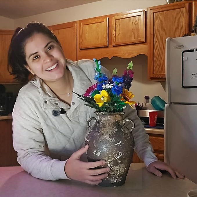 Black Pottery Vase - 10" Rustic Farmhouse vase, Vintage Weathered Terracotta Vases, Handmade Clay vases with Two Handles, Tall Textured Antique Vase for Home Decor, Entryway, Fireplace Mantel Decor