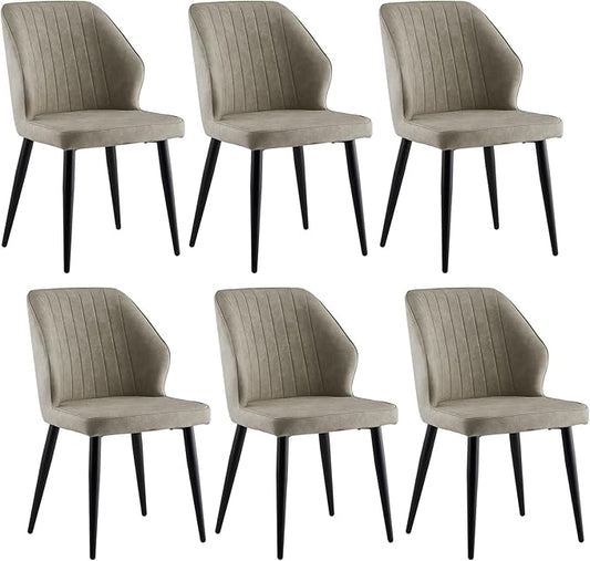 CLIPOP Faux Leather Dining Chairs Set of 6, Modern Kitchen Chairs with Upholstered Seat, High Back, Dining Room Chairs for Kitchen, Greige