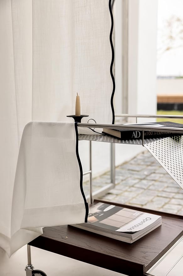 Linen Blend Scalloped/Wavy Trim, Ripple Fold Curtains for Living Room, Bedroom, Home Office, Kids Room & Dining - Light Filtering Curtains - Set of 2 - Navy, (50" W x 96" L)