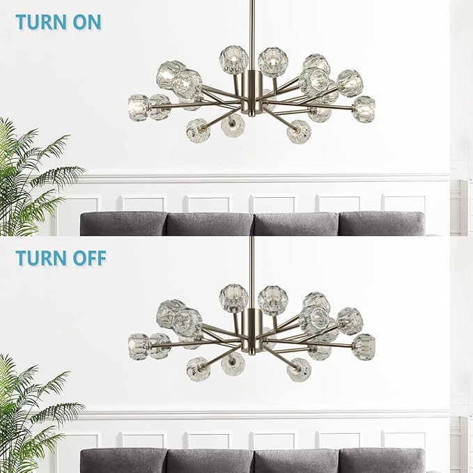 Sputnik Chandeliers 35.4", Modern Crystal Chandelier 18 Lights for Dining Room, Brushed Nickel Sputnik Ceiling Chandelier Light Fixture for Bedroom