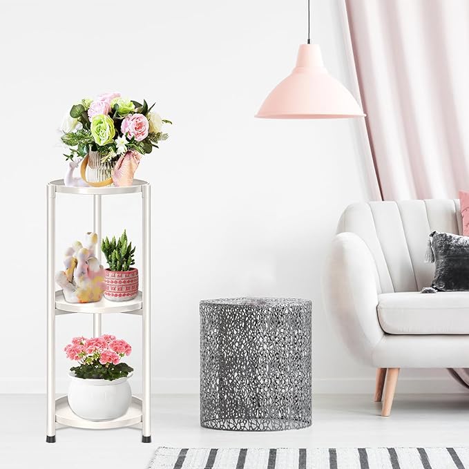 3 Tier Metal Plant Stand Indoor, Corner Tiered Round Plant Stand for Indoor Multiple Plants, Flower Pot Stands Outdoor Holders Plant Shelf Display Rack for Balcony Living Room(Cream White)