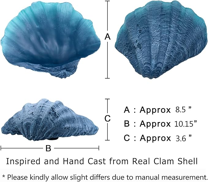 Medium Blue Scalloped Clam Shell Bowl Sea Shell Decor for Nautical Beach House,Coastal Decor Gift of Housewarming and Wedding Party