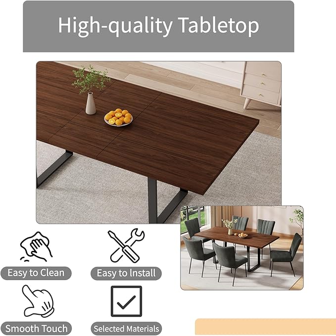 ZckyCine 51"-67" Expandable Dining Table, Modern Rectangular Walnut Wood Table with Metal Frame, Space-Saving Adjustable Table for Kitchen, Dining Room, Apartment or Restaurant