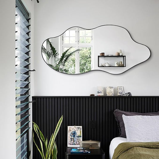 Irregular Wall Mirror, Asymmetrical Mirrors, 47.2"x21.6" Large Wavy Shaped Mirror, Modern Frameless Decorative Mirrors for Living Room Bathroom Bedroom Hallway Entryway Fireplace
