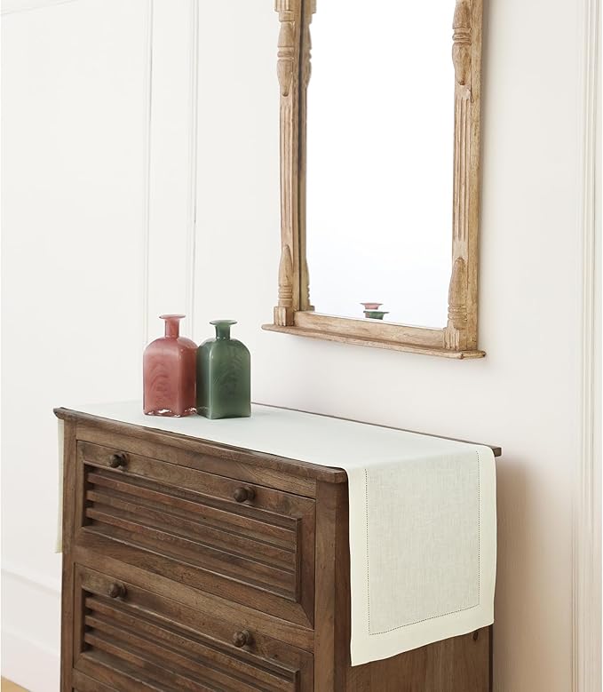 Solino Home Linen Ivory Table Runner 36 Inches - Classic Hemstitch, 100% Pure Linen Coffee Table Runner 14 x 36 Inch Ideal for Dresser Tables - Fall, Halloween, Thanksgiving, Christmas, Holiday