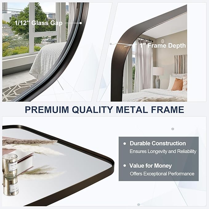 ANDY STAR Bronze Oblong Mirror, 36x40 Inch Brushed Bronze Oval Mirror for Bathroom with Stainless Steel Metal Frame, Wall Mouned for Bathroom, Living Room, Entryway