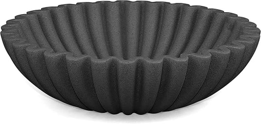 Ruffle Decorative Bowl, Large Fruit Bowl for Kitchen Counter, Stylish Key Bowl for Entry Table, Handcrafted Home Decor Display bowl, Artificial Stone Black