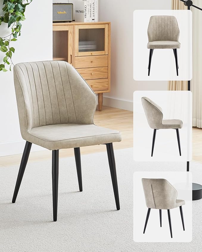 CLIPOP Faux Leather Dining Chairs Set of 6, Mid Century Modern Kitchen Chair, Upholstered Seat Leisure Side Chair with Backrests, Metal Legs for Living Room, Lounge, Guest Room, Cream
