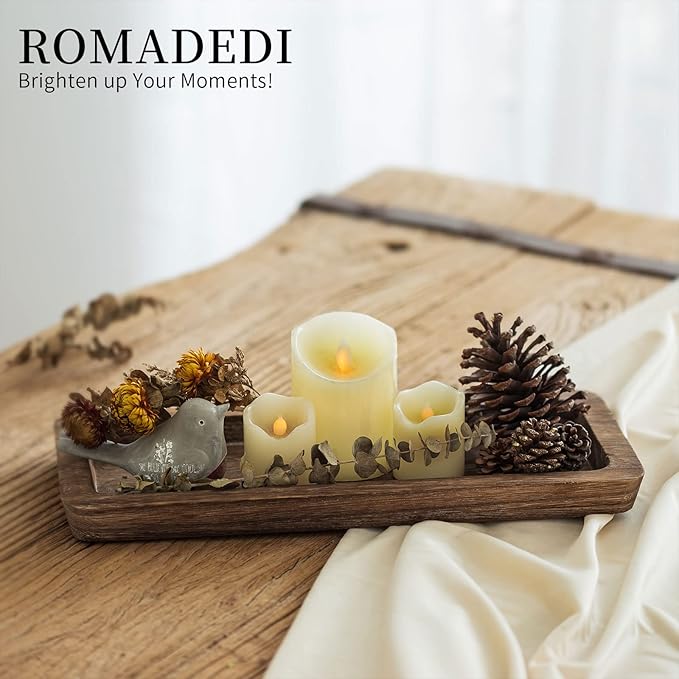 Romadedi Wooden Decorative Tray Candle Holder - Wood Long Narrow Tray Home Decor Small Rustic Centerpieces Trays for Coffee Table Dining Room Kitchen