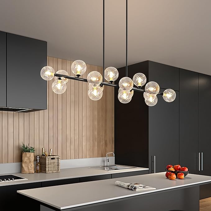 Modern Chandeliers for Dining Room, 16-Light Large Dining Room Light Fixture Linear Sputnik Chandelier Clear Glass Globe Long Bubble Chandelier Farmhouse Island Lights for Kitchen