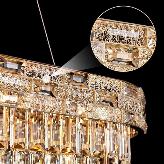 34.3" L Modern Crystal Chandeliers for Dining Room 12 Lights Gold Chandelier Large Luxury Chandelier Pendant Light Fixture, Kitchen Island,Entryway,Living Room 34.3" L x 8.7" H
