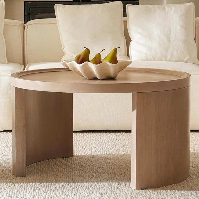 Round Nesting Coffee Table Set of 2,31.5" Large & 18" Small Low Tables with Wood Look Top,Space-Saving Side Tables for Living Room,Bedroom,Office,Minimalist Center Table Set (Gray, L+S)