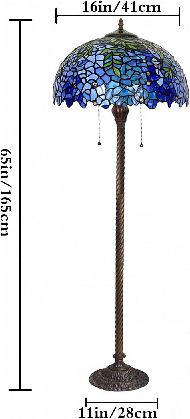 Floor Lamp, Tiffany Style Stained Glass Purple Wisteria Hanging Lamp with Handmade Lampshade, Suitable for Decorating Room (Purple, 16in)