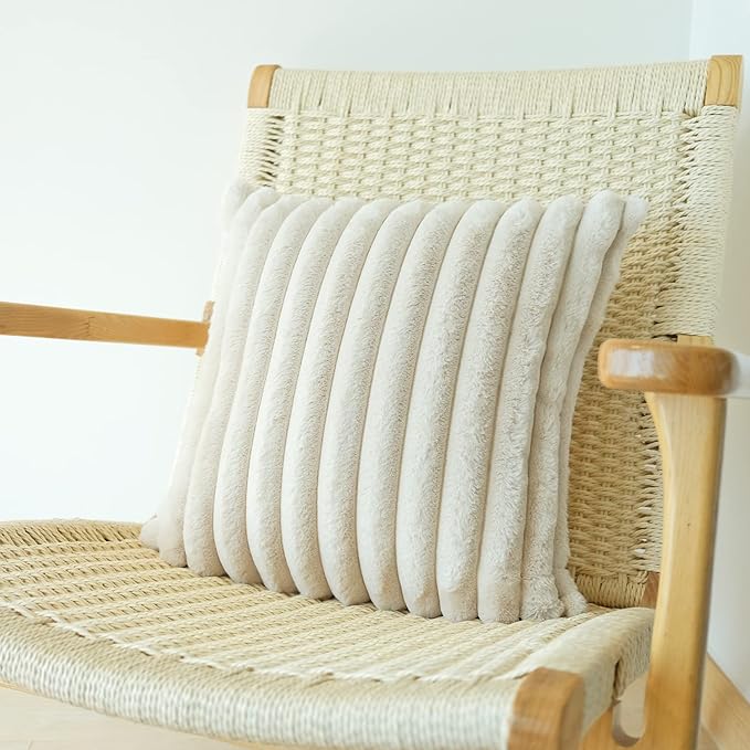 JOJUSIS Pack of 2 Faux Fur Plush Decorative Throw Pillow Covers Couch Cushion Case Soft Pillowcases (Beige, 18 x 18 Inch)