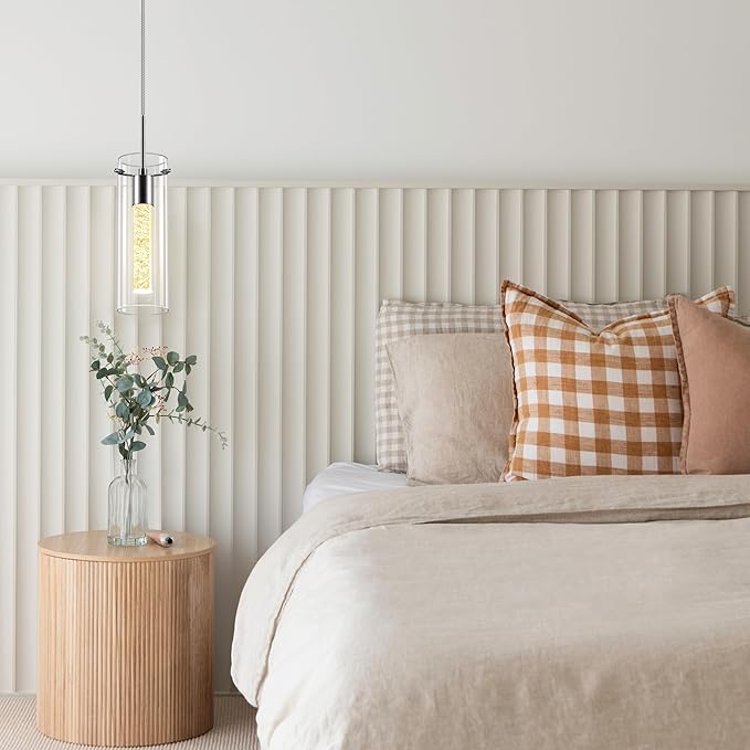 1 Pack Pendant Ceiling Light Fixture, Pendant Lights for Kitchen Island Crystal Pendant Light, 1-Light Integrated Kitchen Hanging Light Fixture Modern Island Light with Bubble Glass