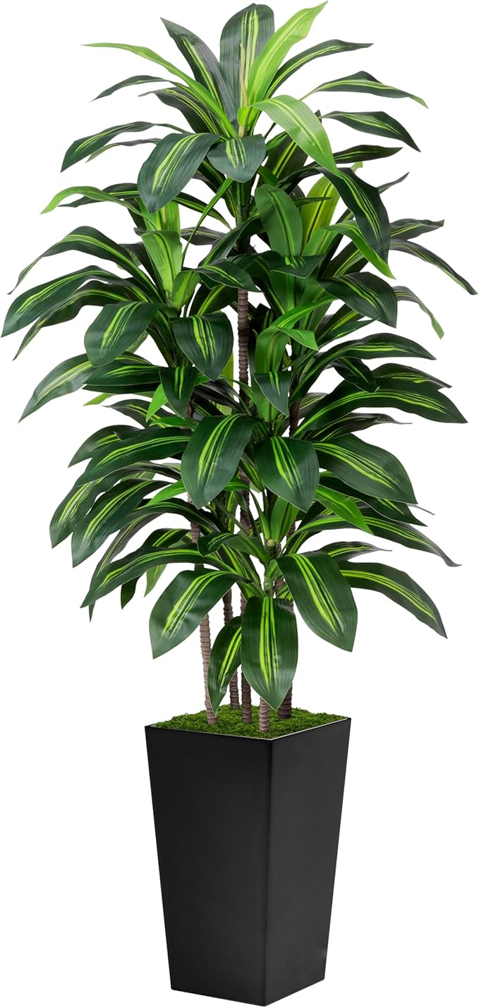 Artificial Dracaena Tree 5FT - Fake Tree with Black Tall Planter - Faux Yucca Tall Fake Floor Plant in Pot - Artificial Plant for Home Office Living Room Decor Indoor