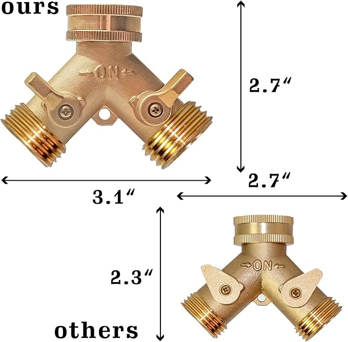 Xiny Tool Brass Garden Hose Splitter (2 Way), Solid Brass Hose Y Splitter 2 Valves with 2 Extra Rubber Washers (4)