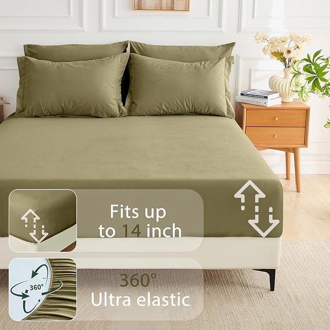 MUXHOMO 5 Pieces Twin XL Comforter Set, Soft Bed in a Bag Twin XL Size, All Season Bedding Set with Comforter, Flat Sheet, Fitted Sheet, Pillowcases & Shams, Olive Green