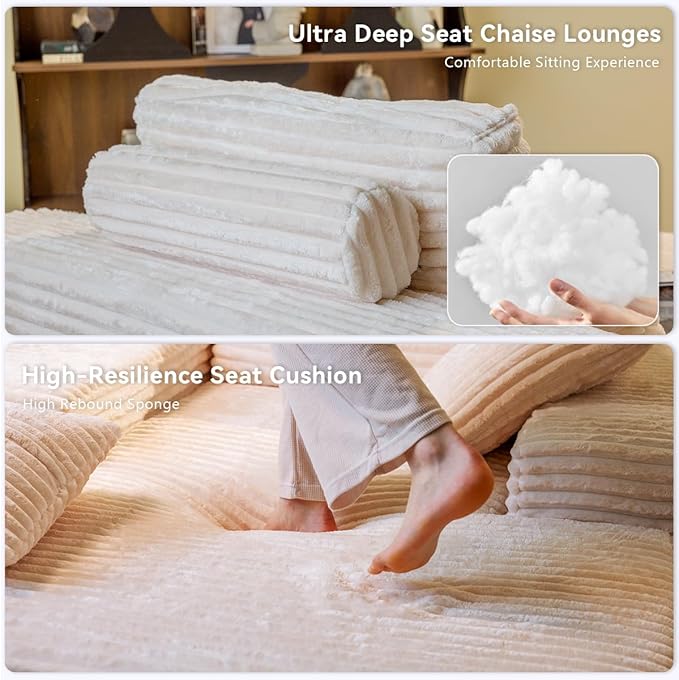 Chaise Lounge Chair, Couches for Living Room, Oversized Upholstered Loveseat Sleeper Indoor, Cloud Sofa Bed Indoor Deep Seat, No Assembly Required Corduroy 2PCS Beige