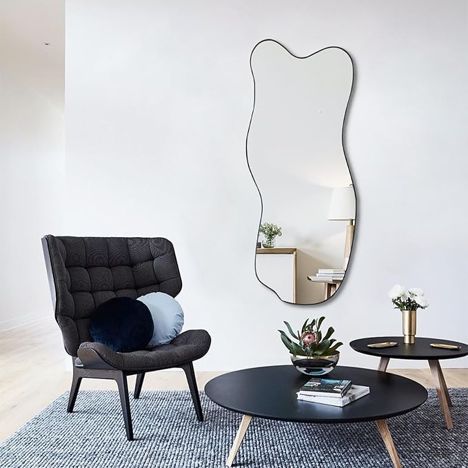 Asymmetrical Mirror, Irregular Wall Mirror, 47.25"x21" Modern Curved Mirrors Decorative, Frameless Wavy Shaped Mirrors for Living Room Bathroom Bedroom Entryway Fireplace