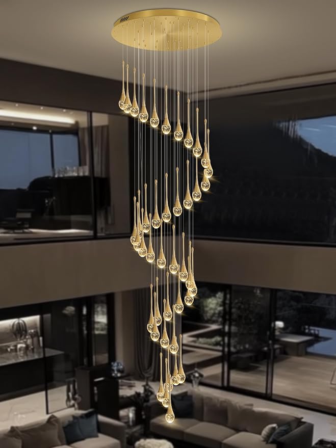 H197 Foyer Chandeliers for high Ceiling Luxury Hanging Lights High Ceiling Pendant Lighting for Living Room Staircase Dimmable 2700K-6000K