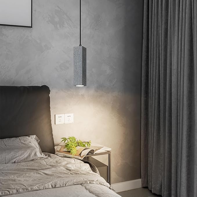 Modern Black Square LED Concrete Pendant Light Kitchen Islandceiling Light Fixture Pendant Lighting for Dining Room Coffee Club Resturant Bar Living Room(2-Pack)