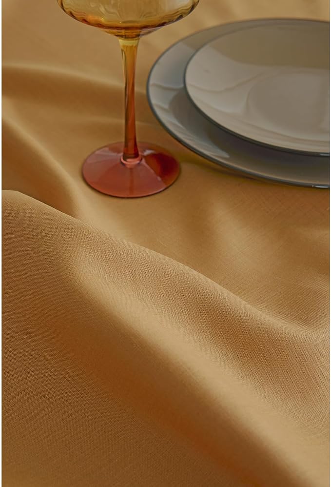 Solino Home Linen Tablecloth 52 x 52 Inch - 100% Pure Linen Caramel Square Tablecloth - Fete, Machine Washable Table Throw for Fall, Autumn, Thanksgiving