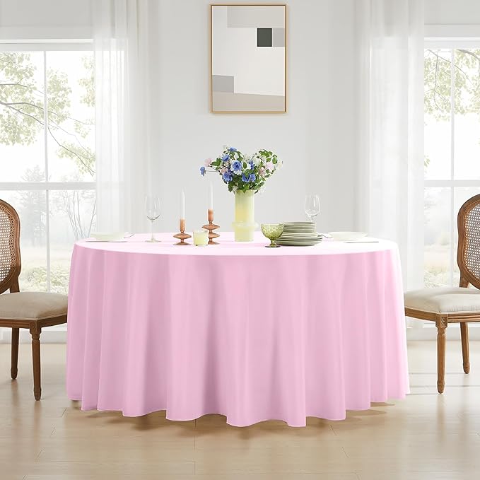 Round Tablecloth 6 Pack 108 Inch Pink Tablecloths Washable Decorative Linen Polyester Table Clothes Cover for Dining Table Banquets Buffet Parties and Wedding