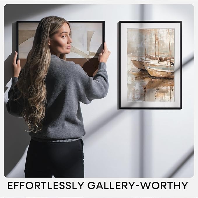 Homeforia 11x11 Picture Frame Black, High End Metal 11 by 11 Square Frames with Mat 9 x 9 Opening, 11by11 Poster Frames Matted to 9x9 inch Photo, Wall Hanging Frame, Tempered Glass, Wall Kit, Set of 2