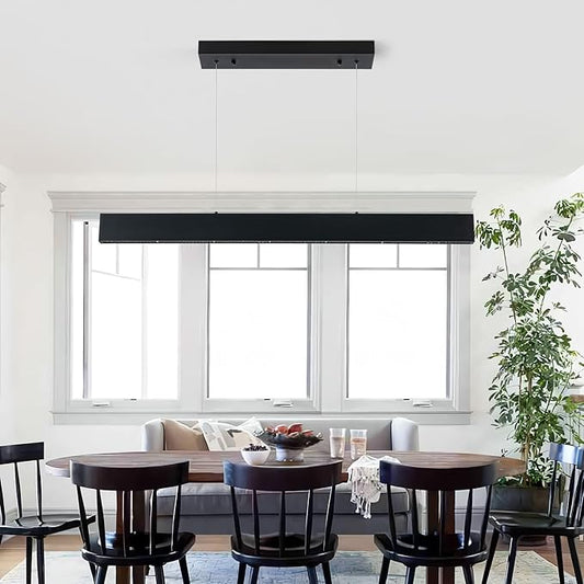 Dimmable Linear Chandelier, 41 Inch Modern LED Chandelier, 40W LED Pendant Light with Adjustable Height, Black Modern Kitchen Chandeliers for Kitchen Island, Dining Room, Office, Living Room