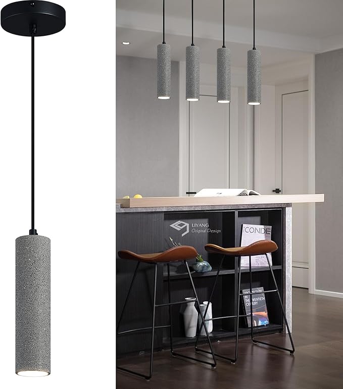 Modern Black LED Concrete Pendant Light Kitchen Islandceiling Light Fixture Pendant Lighting for Dining Room Coffee Club Resturant Bar Living Room(2-Pack)