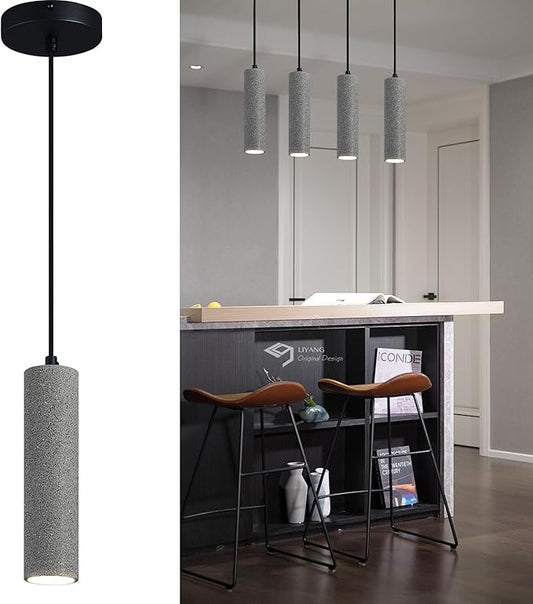 Modern Black LED Concrete Pendant Light Kitchen Islandceiling Light Fixture Pendant Lighting for Dining Room Coffee Club Resturant Bar Living Room(2-Pack)