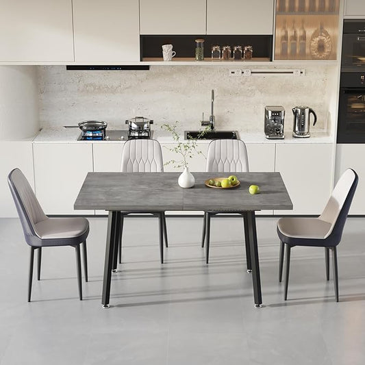 5 Piece Dining Table Set for 4-6,55-71" Extendable Dining Table Set with 4 Upholstered Chairs,Rectangle Kitchen Table Set for Small Space,Dining Room and Office,Grey