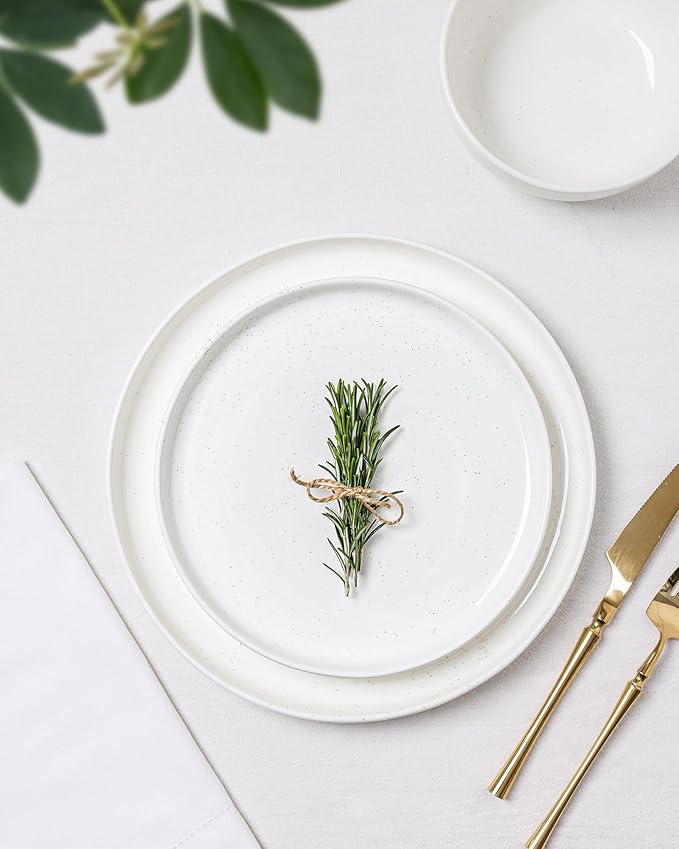 TheTerra Ceramic Dinnerware Sets for 4, 12 Pieces Porcelain Lightweight Plates and Bowls Sets, Scratch Resistant Dish Set, Oven & Microwave & Dishwasher Safe, White Speckled