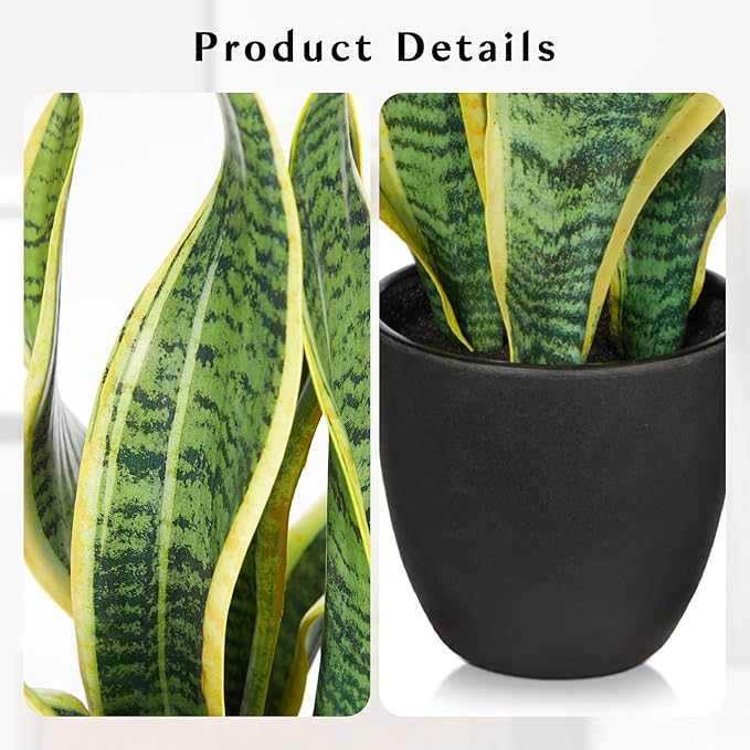 Briful Fake Plant 16 Inch Fake Snake Plant Artificial Plants Indoor Sansevieria Faux Plants with Black Pot Artificial Snake Plant for Living Room Bathroom Office Table Centerpieces Shelf Home Decor