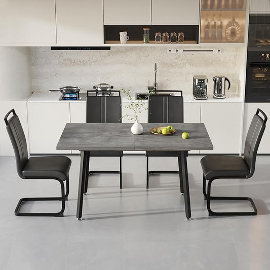 5 Piece Dining Table Set for 4-6,55-71" Extendable Dining Table Set with 4 Upholstered Chairs,Rectangle Kitchen Table Set for Small Space,Dining Room and Office,Grey