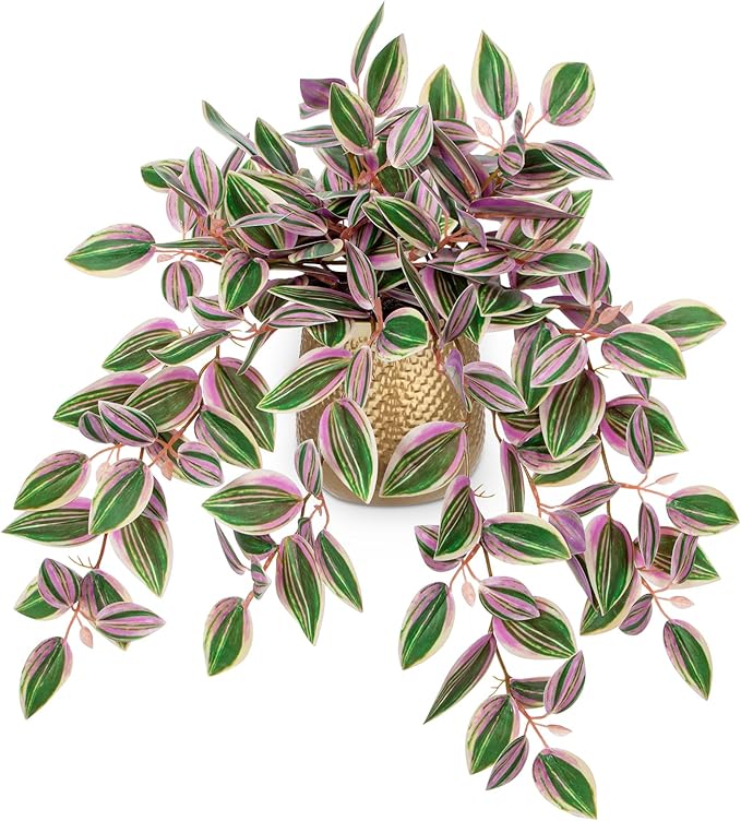 Briful Faux Plants Indoor 17.7in Fake Watermelon Peperomia Plant in Gold Pot with Realistic Silk Pink Leaves Artificial Potted Plant for Home Office Table Shelf Desk Modern Room Decor