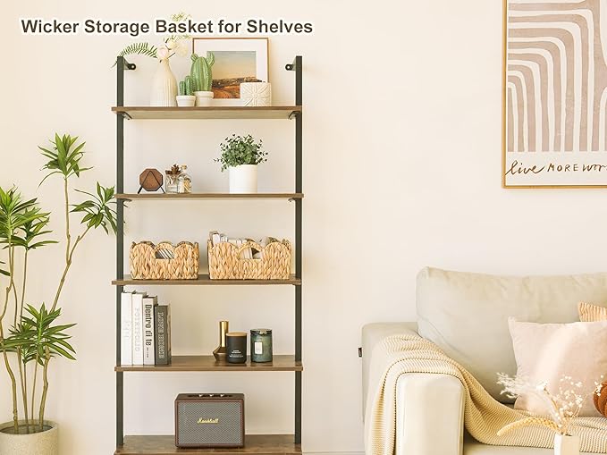 StorageWorks Scalloped Wicker Basket, Hand-woven Rattan Baskets with Built-in Handles, Water Hyacinth Basket for Organizing and Decor, 2 Pack