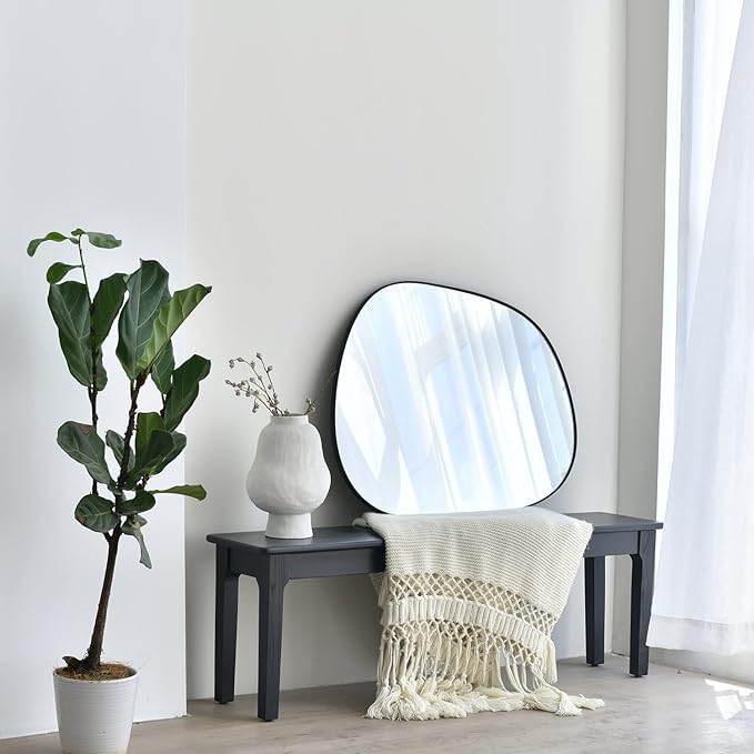Asymmetrical Wall Mirror for Decor 23"*30", Modern Black Framed Wall Mirror for Living Room Bathroom Bedroom Entryway ELE-STOU-0064B