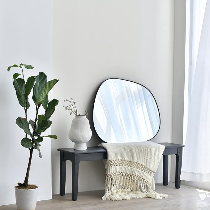 Asymmetrical Wall Mirror for Decor 27"*35", Modern Black Framed Wall Mirror for Living Room Bathroom Bedroom Entryway ELE-STOU-0063HEI