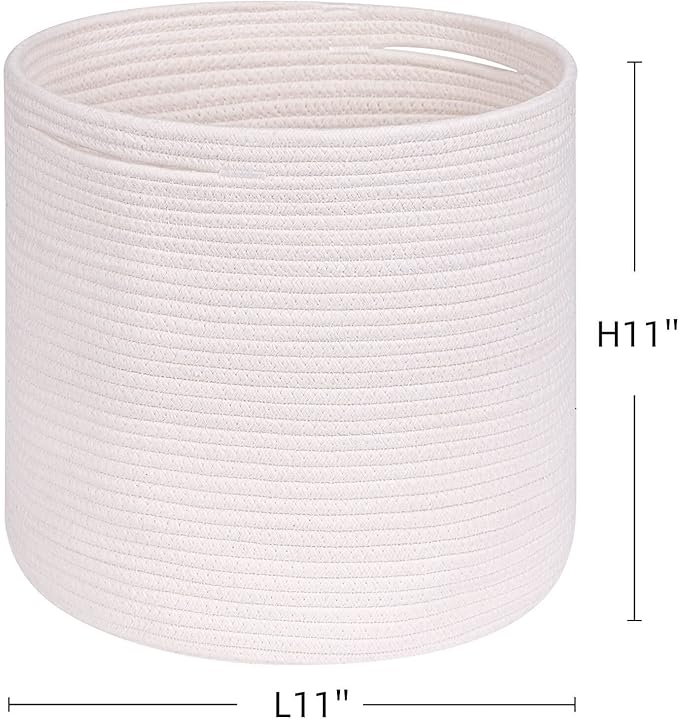 voten Storage Cubes Bins Organizer 11x11x11'' Fit 12x12''Cube Storage Bookcases Shelves,Durable Woven Cotton Basket for Organizing,Round 3Pack Off White